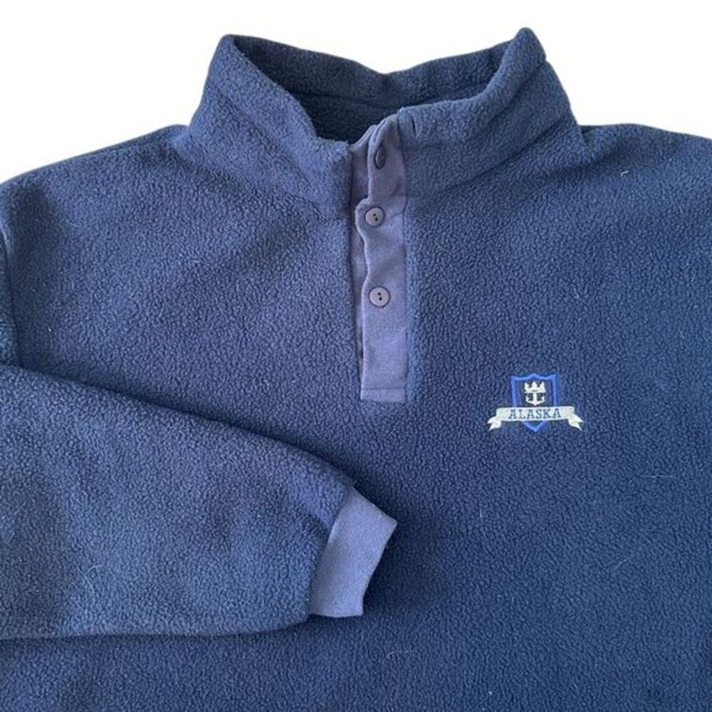 Vintage‎ Ocean East Alaska Navy Blue Fleece Pullover Quarter Button Mens L / XL